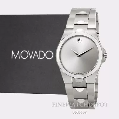 Authentic Movado Musuem Luno Men's Silver Tone Stainless Steel Watch 0605557 • $995