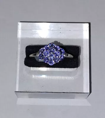 NEW Tanzanite Cluster Sterling Silver Ring Size  T To U  • £29.99