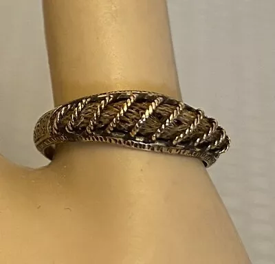 Victorian Antique 14K Yellow Gold Hair Mourning Ring Size 5.5 Caged Brown Band • $219