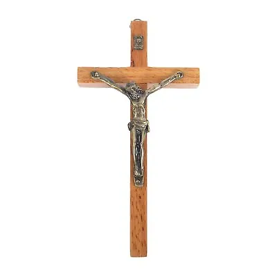 Vintage Wooden Metal Wall Cross Crucifix Holy Religious Carved Christ Natural • $13.59