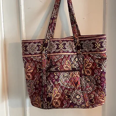 Vera Bradley Safari Sunset Tote Purse Large Beach Travel Bag Pockets Purple Pink • $35