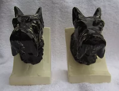 Vintage Set Of 2 Black Glazed Ceramic Terrier Scottie/Schnauzer Bookends Japan • $19.99