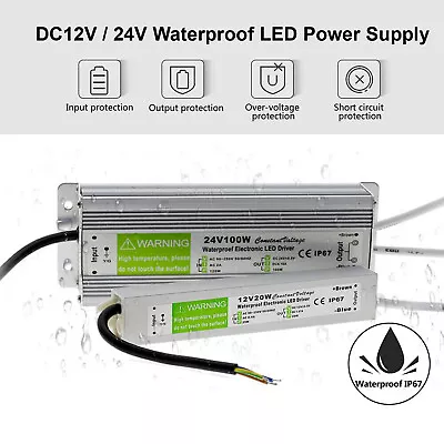 DC12V/24V LED Driver Power Supply Transformer Waterproof IP67 240V For LED Strip • £6.69