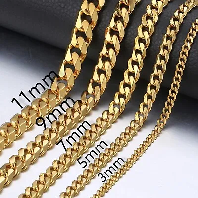 Stainless Steel Gold Plated Cuban Curb Chain 3/5/7/9/11mm Unisex Hip Hop Jewelry • $6.49