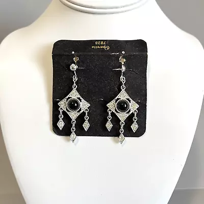 Vintage 1973 Mid Century Mod Sarah Coventry OPERETTA Black Stone Clip Earrings • $17.99