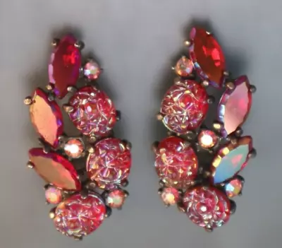 Schiaparelli Red Lava Stone Rhinestone Earrings Large Vintage • $174.99