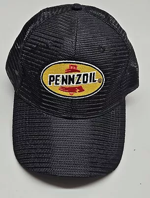 Pennzoil Mesh Hat Cap Black Adjustable Snapback Quaker State Yellow Bell Logo • $12.50