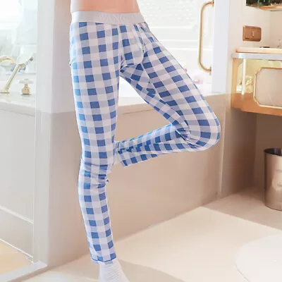 Men's 100% Cotton Long Johns Plaid Thin Legging Winter Boys Print Warm Underwear • $7.99