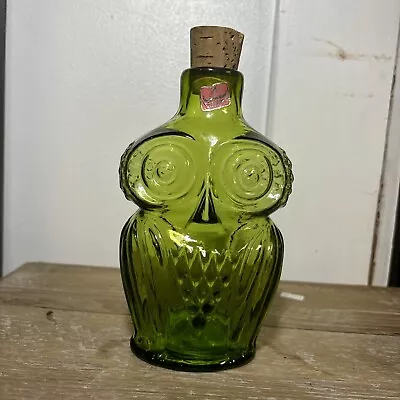 VTG MCM Rainbow Viking Green Art Glass Figural Owl Decanter Bottle Vase • $12.50