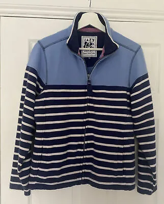 LAZY JACKS Ladies Sweatshirt Top Jacket Full Zip Cotton Blue White Striped Uk 10 • £10.99