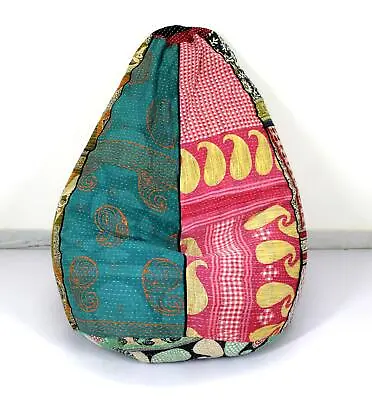 Vintage Kantha Quilt Bean Bag Chair Slipcover Indian Decorative Pouf Ottoman A • $49.99