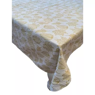 Rectangular Tablecloth Table Linen Cream With Gold Metallic Leaves 61  X 77  • $20.40