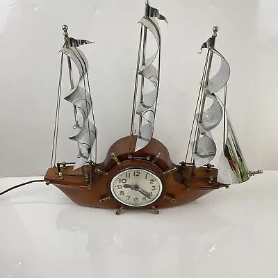 WORKS! Vintage Savannah Wood Nautical Sailing Boat Ship Electric Clock TV Lamp • $54.44