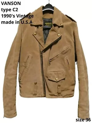 VANSON Type C2 Double Riders Jacket Men Size 36 Brown Suede Leather Quilted • $403