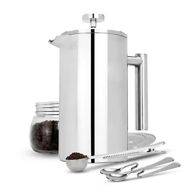 French Press Cafetiere Steel Coffee Maker Filters & Spoons Bag Clip 1000ml | M&W • £24.99