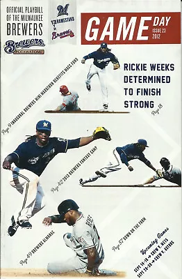 2012 #23 Milwaukee Brewers Baseball Program- Vs Atlanta Braves • $1.49
