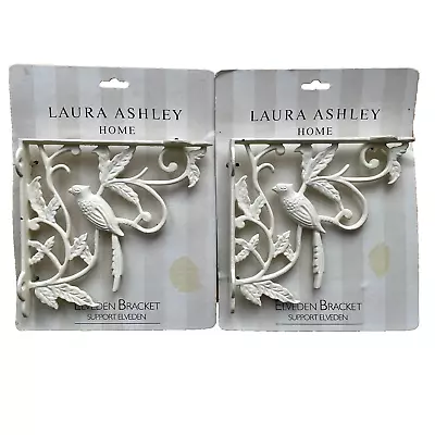 Pair Laura Ashley ELVEDEN Bird & Vine Shelf Brackets Painted White Cast Iron • £8.50