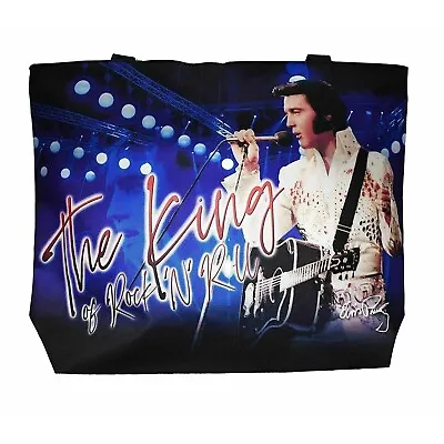 Elvis Presley The King 17 X 14  Blue Zipper Tote Bag 'Handbag Purse Shopper Bag • $22.99