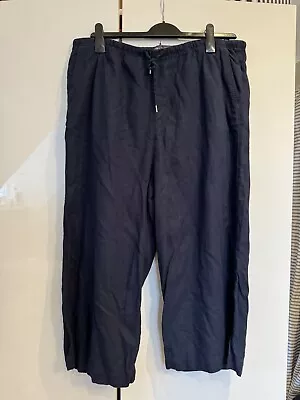 M&s Navy Linen Cropped Wide Leg Trousers Size 20  • £9.99