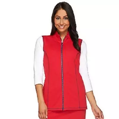 Quacker Factory Size 1X Red French Terry Zip Front Vest • $17.99