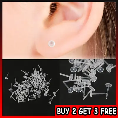 100Pcs Invisible Clear Earring Pins Plastic Studs Earring Backs For Work School! • £2.99