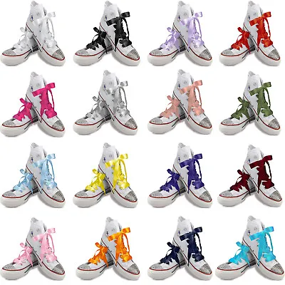 White Coloured Ribbon Shoelaces Laces 4 Lo Hi Top Blinged Crystal Trainers Pumps • £2.65