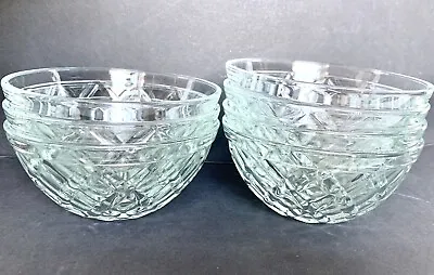 7 New Vintage Large Clear Crystal Diamond Pattern Ice Cream Fruit Salad Bowls • $20