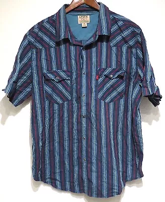 Vtg Levi's Longhorn NAVY STRIPED Western Shirt XL 90s/00s Short Sleeve Snaps Y2k • $32