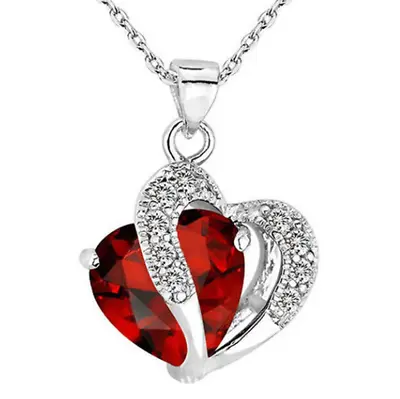 925 Sterling Silver Plated Crystal Heart Pendant Necklace Women Jewellery Gift • £3.49