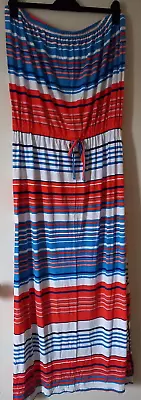 Multicolour Boob Tube Maxi Dress Side Slits Size 20 VGC • £1