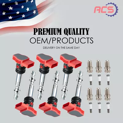 New 6X Ignition Coils + 6X Spark Plugs Pack For Audi A4 A8 Q5 Q7 R8 S4 VW UF529 • $89.74