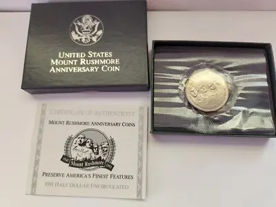 1991 US Mount Rushmore Anniversary Half Dollar UNC Coin W Box &CoA   • $19.99