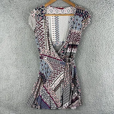 $29.95 • Buy Tigerlily Dress Womens 6 Multicoloured Tribal Boho Short Wrap Waist Tie V Neck 