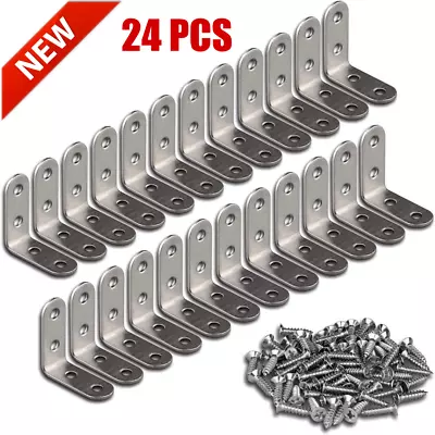 24-PCS Silver L Bracket Corner Sets 90 Degree Corner Stainless Steel Right Angle • $13.98