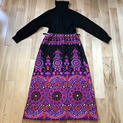 Vintage 70’s Retro Loungewear By Danville Black Pink Quilted Pattern Maxi Dress • $45