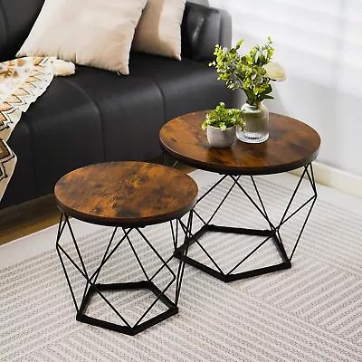VZOTTK Round Set Of 2 Coffee Table With Metal Frame Round Sofa Tablefor Livi... • $69.09