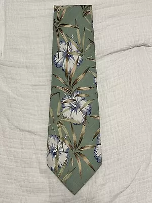 Vintage Tommy Bahama Tie Mint Green Blue Hibiscus Floral Palm Fronds 100% Silk • $22