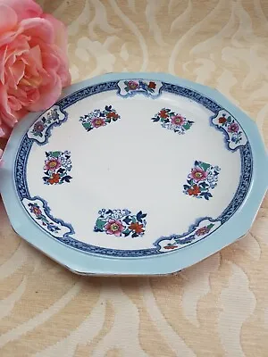 Antique LOSOL WARE Keeling And Co Romney Blue Pink Entree Salad Plate • £3