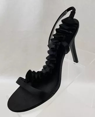 Michael Shannon Lainey Evening  Heels Black Satin Strap Open Toe Shoes 7.5M NEW • $24.95