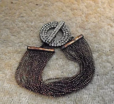 Vintage Shimmery Copper Bronze Tone And Rhinestone Bracelet 7 1/2 Inches Long • $21