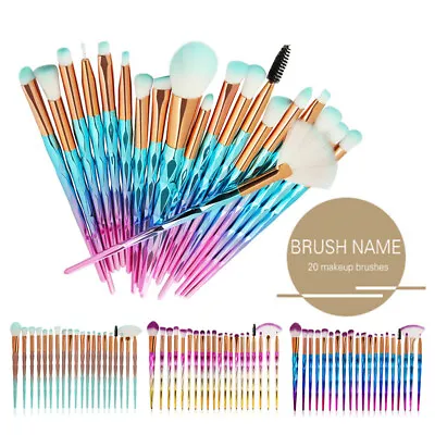 Diamond Unicorn 20PCS Eyeshadow Eyebrow Blending Brush Set Eye Make-up Brushes • $9.44