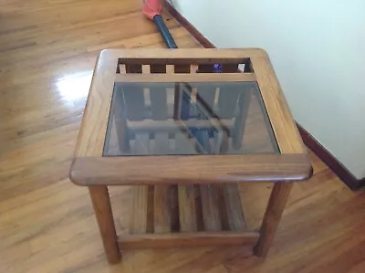 Vintage Glass End Side Squared Table Mid Century Modern  • $40