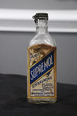 Vintage Supremol Embalming Fluid Bottle Undertakers Supply Co. Chicago • $120