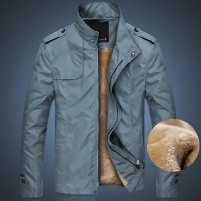 Mens Thick Jacket Stand Collar Pilot Jacket Velvet Lined Casual Coat Windbreaker • $39.55