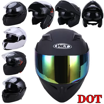Motorcycle Dual Visor Flip Up Modular Full Face Helmet M L XL XXL DOT Approved • $60.99