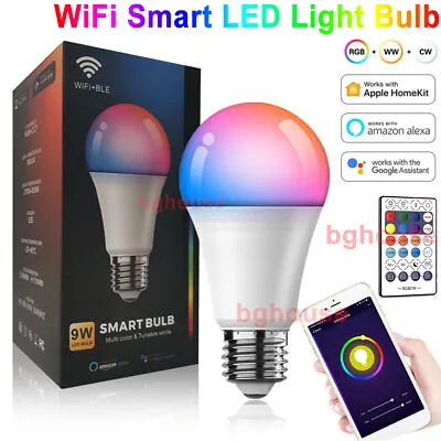 WIFI Smart LED Light Bulb 9W E26 RGB Multicolor Lamp For Alexa Google APP+Remote • $7.90