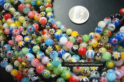 60+ Millefiori Glass Lampwork Beads 5-6mm Art Glass Rounds Assortd Colors GBS020 • $4.95