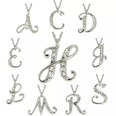 Forever Silver Austrian Crystal Initial Pendant Necklace On Adjustable Chain • $13.99