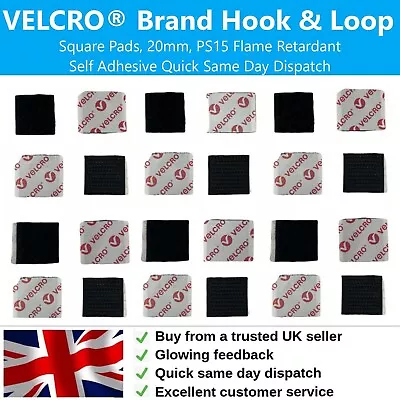 VELCRO® Brand Hook & Loop Square Pads 20mm PS15 Flame Retardant Self Adhesive • £2.95