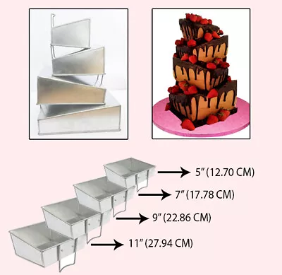 4 Tier Mini Topsy Turvy Square Multilayer Birthday Wedding Cake Tin Cake Moulds • $200